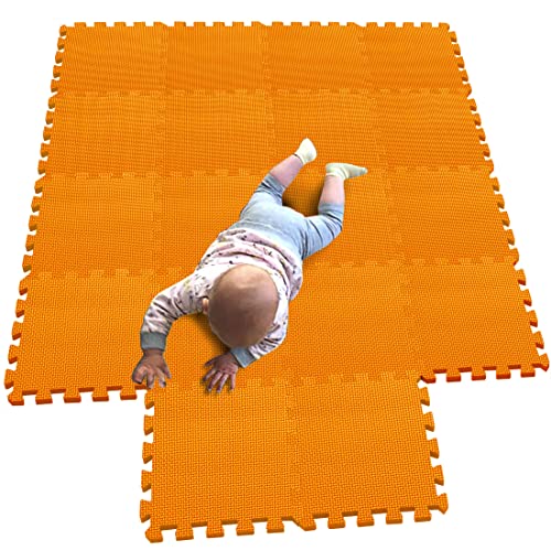 MQIAOHAM 18 Pieces krabbeldecke wasserdicht Teppich Kinder Matte für Baby Puzzle Boden matten Play Gym puzzlematten spielmatten Schaum puzzlematte Kleinkind Schaumstoff Orange 102 von MQIAOHAM