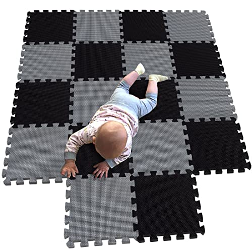 MQIAOHAM 18 Pieces krabbeldecke wasserdicht Teppich Kinder Matte für Baby Puzzle Boden matten Play Gym puzzlematten spielmatten Schaum puzzlematte Kleinkind Schaumstoff Schwarz Grau 104112 von MQIAOHAM