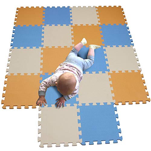MQIAOHAM 18 Pieces krabbeldecke wasserdicht Teppich Kinder Matte für Baby Puzzle Boden matten puzzlematten spielmatten Schaum puzzlematte Kleinkind Schaumstoff Orange Blau Beige 102107110 von MQIAOHAM