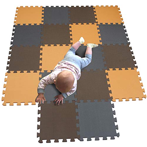 MQIAOHAM 18 Pieces krabbeldecke wasserdicht Teppich Kinder Matte für Baby Puzzle Boden matten puzzlematten spielmatten Schaum puzzlematte Kleinkind Schaumstoff Orange Braun Grau 102106112 von MQIAOHAM