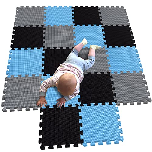 MQIAOHAM 18 Pieces krabbeldecke wasserdicht Teppich Kinder Matte für Baby Puzzle Boden matten puzzlematten spielmatten Schaum puzzlematte Kleinkind Schaumstoff Schwarz Blau Grau 104107112 von MQIAOHAM