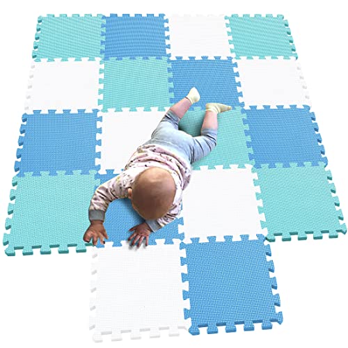 MQIAOHAM 18 pcs Boden Schaumstoff krabbelmatte Tummy time Eva matten Kinder krabbeldecke groß Kid Matte Puzzle Teppich Teppich Krabbeln Fliesen Schaumstoff Kinder bodenmatte weiß blau grün 101107108 von MQIAOHAM