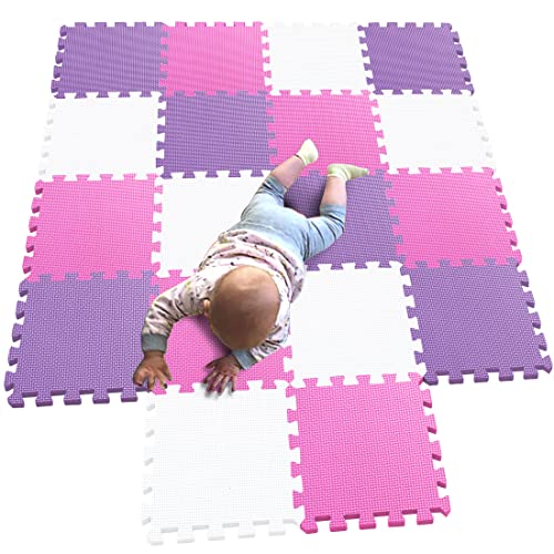 MQIAOHAM 18 pcs krabbeldecke wasserdicht Teppich Kinder Matte für Baby Puzzle Boden matten puzzlematten spielmatten Schaum puzzlematte Kleinkind Schaumstoff weiß-pink-Viokett 101103111 von MQIAOHAM