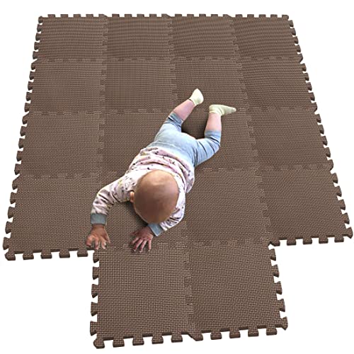 MQIAOHAM 18 Pieces krabbeldecke wasserdicht Teppich Kinder Matte für Baby Puzzle Boden matten Play Gym puzzlematten spielmatten Schaum puzzlematte Kleinkind Schaumstoff Braun 106 von MQIAOHAM