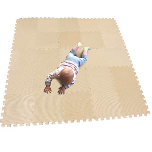 MQIAOHAM 25 Pieces krabbeldecke wasserdicht Teppich Kinder Matte für Baby Puzzle Boden matten Play Gym puzzlematten spielmatten Schaum puzzlematte Kleinkind Schaumstoff Beige CDW110G301025 von MQIAOHAM