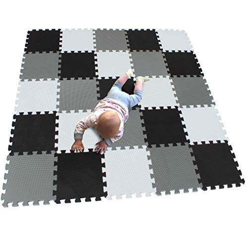 MQIAOHAM 25 pcs krabbeldecke Teppich Kinder Matte für Baby Puzzle Boden matten Play Gym puzzlematten spielmatten Schaum puzzlematte Kleinkind Schaumstoff White Black Grey CDW101104112G301025 von MQIAOHAM