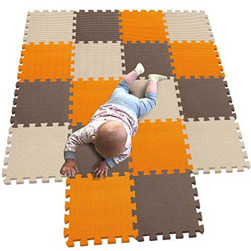 MQIAOHAM Baby Boden für mädchen mat mit Puzzel puzzelmatte puzzlematte puzzleteppich Schaumstoff spielematten spielunterlage Orange-Braun-Beige 102106110 von MQIAOHAM