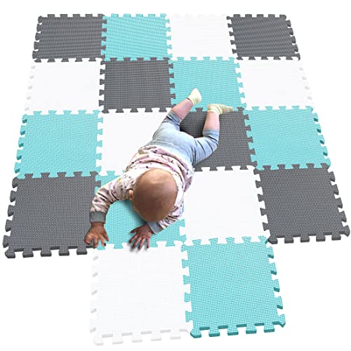MQIAOHAM Babys Color Foam krabbelmatte matten playmat Puzzle Puzzle-spielmatte schaummatte spielteppich Weiß-Grün-Grau 101108112 von MQIAOHAM