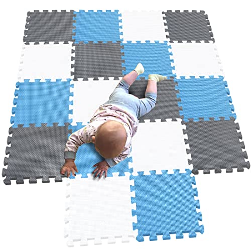 MQIAOHAM babymatten bodenmatte Kinder Matte Play puzzelmatten puzzlematten schadstofffrei spielmatte Teppich Weiß-Blau-Grau 101107112 von MQIAOHAM