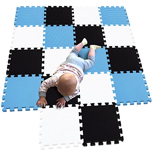 MQIAOHAM babymatten bodenmatte kinder matte play puzzelmatten puzzlematten schadstofffrei spielmatte teppich Weiß-Schwarz-Blau 101104107 von MQIAOHAM