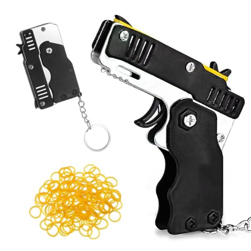 MQLSAERI Klappbare Gummiband Pistolen Spielzeuge 2 Stück mit 120 Stück Weich Elastische Gummibänder Metall Faltbar Gummiwerfer Pistole Schlüsselanhänger für Teenager Erwachsene Schießspiel - Schwarz MQLSAERI Klappbare Gummiband Pistolen Spielzeuge 2 Stück mit 120 Stück Weich Elastische Gummibänder Metall Faltbar Gummiwerfer Pistole Schlüsselanhänger für Teenager Erwachsene Schießspiel - Schwarz von MQLSAERI