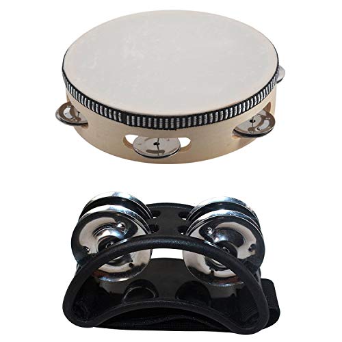 MQODLFP 1 x 17,8 cm große Musik-Tamburin-Trommel, rundes Percussion-Geschenk und 1 x Schlagfuß-Tamburin mit Metallschellen, Schwarz MQODLFP 1 x 17,8 cm große Musik-Tamburin-Trommel, rundes Percussion-Geschenk und 1 x Schlagfuß-Tamburin mit Metallschellen, Schwarz von MQODLFP