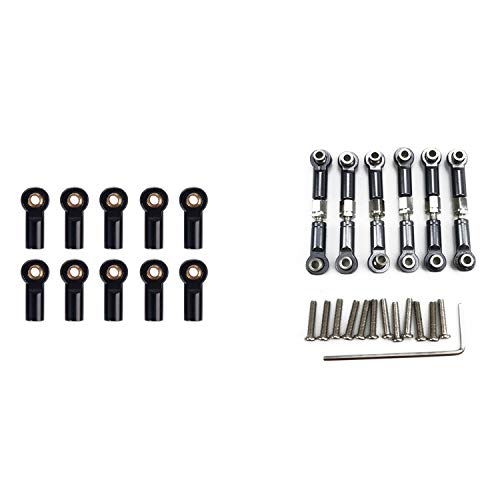 MQODLFP 10 Stück Metall M3 Spurstangenkopf Kugelgelenk für AXIAL SCX10 D90 schwarz & 6 Stück verstellbare Metallgestänge Zugstange vorne/hinten MQODLFP 10 Stück Metall M3 Spurstangenkopf Kugelgelenk für AXIAL SCX10 D90 schwarz & 6 Stück verstellbare Metallgestänge Zugstange vorne/hinten von MQODLFP