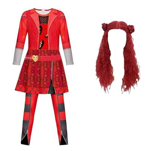 MQODLFP Prinzessin Rot Kostüm für Mädchen Rot Overall mit Perücke Kinder Verkleidung Outfit Halloween Partys Cosplay 5-12J M von MQODLFP