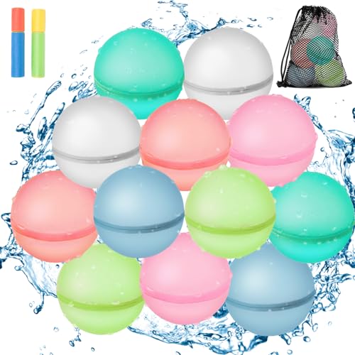 MQVXT Wiederverwendbare Wasserballons,12 Stück Silikon Wasserballons Spielzeug mit Netzsack,Wasserpistole,Wasserbomben eignen sich für Sommerspielzeug und Partys, Poolspielzeug und Spiele im Freien von MQVXT