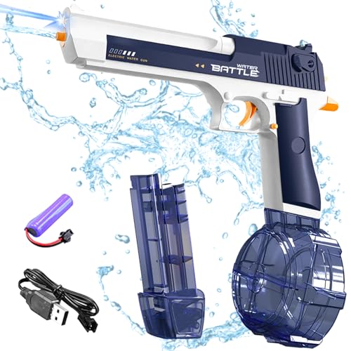 MQVXT Leuchtende Elektrische Wasserpistole,Automatische Wasserpistolen für Kinder Erwachsene,434ml+53ml Große Kapazität Elektrische WasserpistoleMax Range 32ft für Draussen Pool Strand Party (Blue) von MQVXT