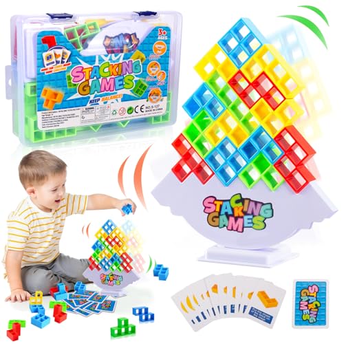 MQVXT 64 Stück Tetris Tower Spiel Erwachsene,Tetra Tower Spiel, Kreative Stapelspiel Spielzeu,Team Tower-Spiel for Kinder und Erwachsene, Tetris Balance Spielzeug, Balancing Spiel Geschenke von MQVXT