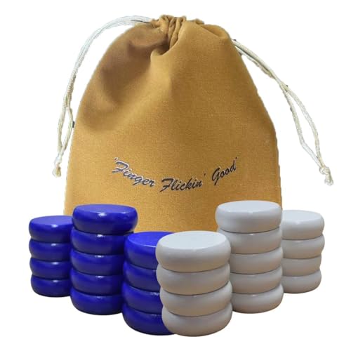 Crokinole Turnierscheiben Blau & Weiß, Set mit 26 Spielsteinen, Offizielle Größe 1-1/4 Zoll, Hochwertiges Hartholz für Präzises Crokinole Brettspiel von MR. CROKI.EU