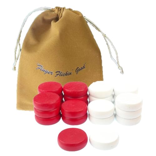 Crokinole Turnierscheiben Weiß & Rot, Set mit 26 Spielsteinen, Offizielle Größe 1-1/4 Zoll, Hartholz, Glatte Oberfläche, Ersatzsteine & Aufbewahrungstasche von MR. CROKI.EU