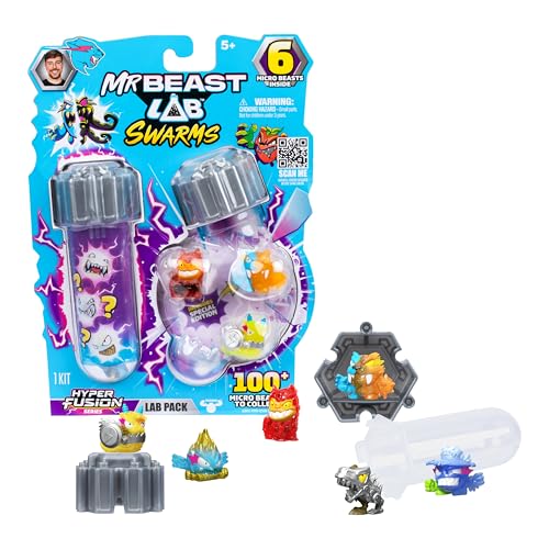 MRBEAST LAB Swarms Hyper Fusion-Serie, über 100 einzigartige Hyper Fusion Swarms zum Sammeln, Laborpackung mit 6 Mini-Monstern, 6 Sammelstickern & 2 Fusions-Kapseln für Dein eigenes von MRBEAST LAB