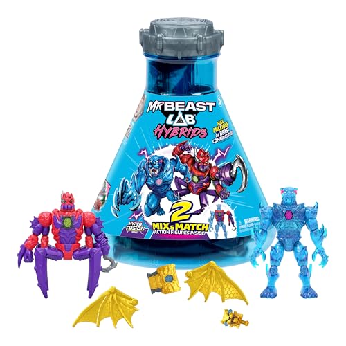 MRBEAST LAB Hybrids Multipack, enthüllen Sie Verschiedene Hybrid-Teile, um 2 Mix & Match Actionfiguren zu erstellen, Plus Teile des goldenen Pantherdrachen, verschmelzen Sie Millionen von von MRBEAST LAB