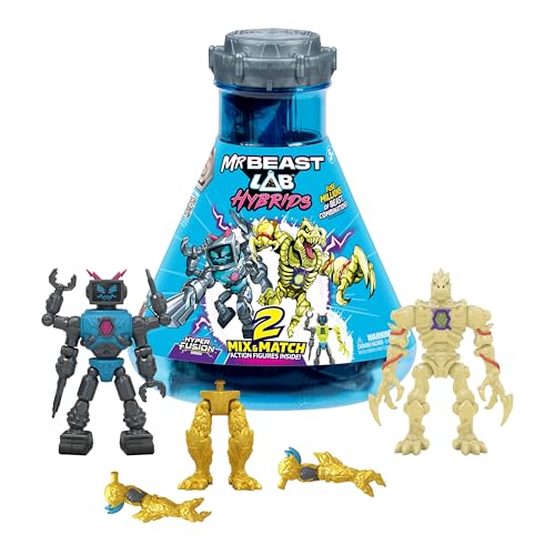 MRBEAST LAB Hybrids Multipack, enthüllen Sie verschiedene Hybrid-Teile, um 2 Mix & Match Actionfiguren zu erstellen, plus Teile des goldenen Pantherdrachen, Fuse Beast Kombinationen, Lab-Bot vs GID von MRBEAST LAB