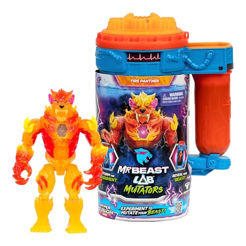 MrBeast Lab Hyper Fusion Mutators, experimentieren und Fire Panther erschaffen, Mutationsflüssigkeit zufügen; Fingerabdruckscanner drücken und Panther enthüllen, 20+ bewegliche Gelenke von MRBEAST LAB
