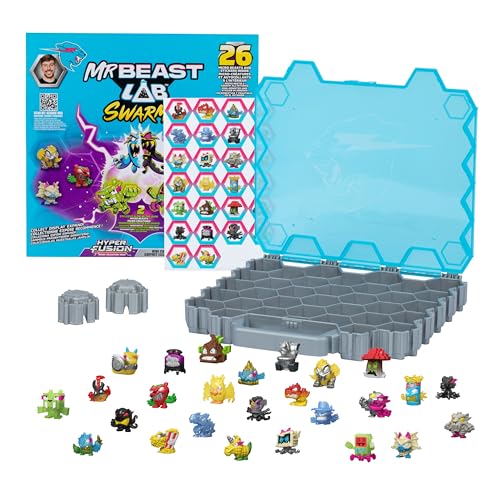 MrBeast Lab MrBeast Hive Sammelpackung mit Platz für über 70 Mini-Monster, enthält 26 Mini-Monster mit 2 exklusiven im Dunkeln leuchtenden Swarms, 26 Sticker und 2 Fusions-Kapseln für Dein eigenes von MRBEAST LAB