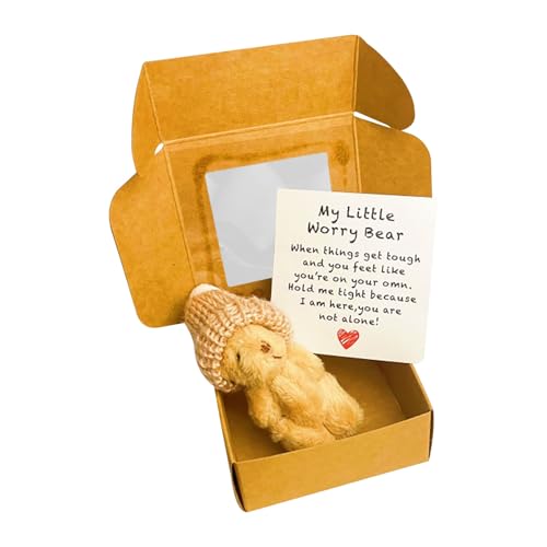 MRGIINR Kleiner Bär in der Schachtel, Mini-Plüsch Figuren Lustige Bär Puppe, Kreative Strickwolle Puppe für Frauen, Abschiedsgeschenk Kollegen, Beste Freundin Geschenke (Braun) von MRGIINR