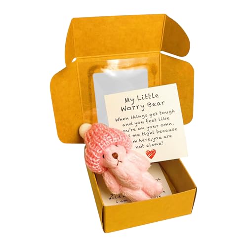 MRGIINR Kleiner Bär in der Schachtel, Mini-Plüsch Figuren Lustige Bär Puppe, Kreative Strickwolle Puppe für Frauen, Abschiedsgeschenk Kollegen, Beste Freundin Geschenke (Rosa) von MRGIINR