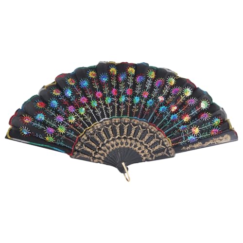 MRNHA Farbiges gesticktes Blumenmuster Schwarz Tuch-faltender Handventilator Fuer MRNHA Farbiges gesticktes Blumenmuster Schwarz Tuch-faltender Handventilator Fuer von MRNHA