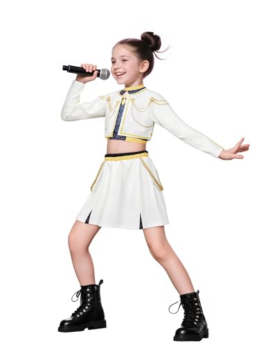 Girls Clothes Pop Singers Matching Outfits For Kids 3-12Y Rumi/Mira/Zoe Kostüm Demon Hunters Costume Cosplay Jacket Shorts Suit Outfits Stage Uniform for Halloween (White, 150) von MRRTIME