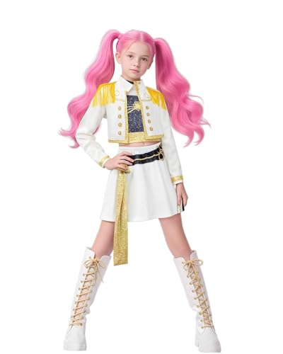 Girls Clothes Pop Singers Matching Outfits For Kids 3-12Y Rumi/Mira/Zoe Kostüm Demon Hunters Costume Cosplay Jacket Shorts Suit Outfits Stage Uniform for Halloween (White Shine, 160) von MRRTIME
