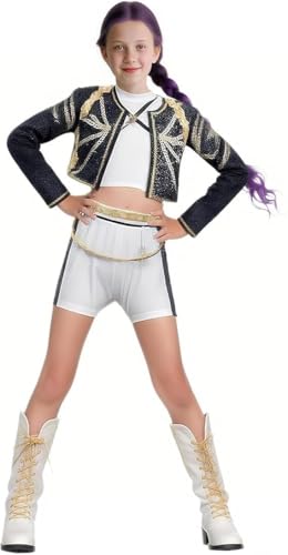 New 2025 Demon Costumes Hunter Costumes Pop Singer Embroidery Coat Top Shorts Rumi Mira Zoey Costume Dance Stage Outfit Set kpop costume kids rumi (Black, 130) von MRRTIME