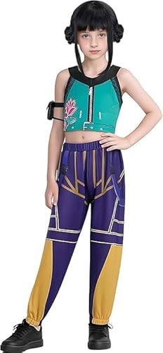 New 2025 Demon Costumes Hunter Costumes Pop Singer Embroidery Coat Top Shorts Rumi Mira Zoey Costume Dance Stage Outfit Set kpop costume kids rumi (Green, 160) von MRRTIME