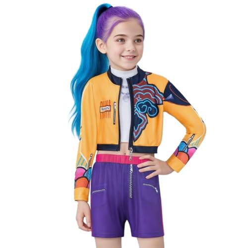 New 2025 Demon Costumes Hunter Costumes Pop Singer Embroidery Coat Top Shorts Rumi Mira Zoey Costume Dance Stage Outfit Set kpop costume kids rumi (Orange, 120) von MRRTIME