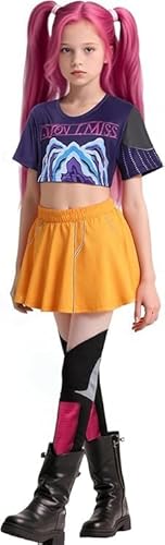 New 2025 Demon Costumes Hunter Costumes Pop Singer Embroidery Coat Top Shorts Rumi Mira Zoey Costume Dance Stage Outfit Set kpop costume kids rumi (Purple, 140) von MRRTIME