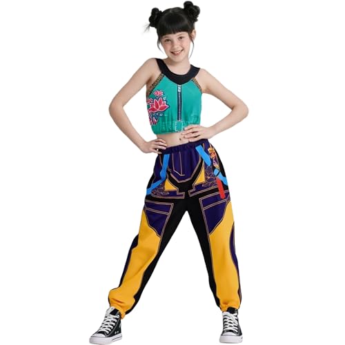 demon hunters costume rumi costume Kids Girls Pop Singer Costume Halloween Cosplay Stage Clothes Merch 4-14 Years demon birthday decorations dolls (RUMI-D, 130) von MRRTIME
