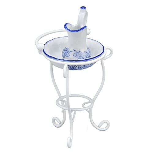 1:12 Dollhouse Washbeasin Ständer Kessel Basin Realistisches Exquisites Miniaturbadzubehör für Puppenhaus -Enthusiasten Metall Keramikmaterial 5,2 cm 6,7 cm Größe von MRSTORY