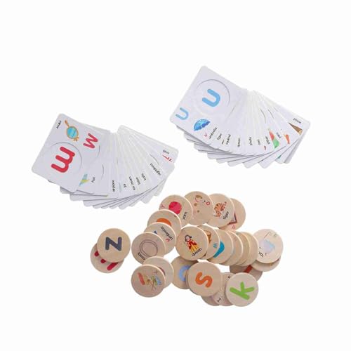 Alphabet -Blitzkarten Holzbrief Puzzle Bildungslernspielzeug für Kleinkinder und Im Vorschulalter Sicheres Synthetisches Holzmaterial 26 Buchstabenkarten und Blöcke von MRSTORY