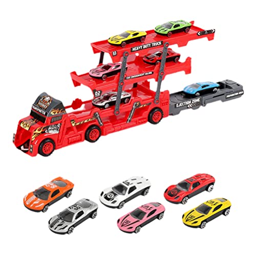 Auto Transporter Truck Toys Mega Transporter Truck mit 6 Mini -Autos DREI Schicht Klappfahrzeuge für Mädchen für Geburtstage Weihnachten und Kuchendekoration Rotblau Grau (A) von MRSTORY