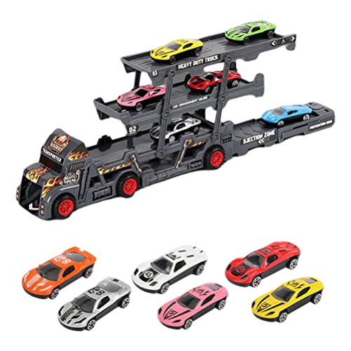 Auto Transporter Truck Toys Mega Transporter Truck mit 6 Mini -Autos DREI Schicht Klappfahrzeuge für Mädchen für Geburtstage Weihnachten und Kuchendekoration Rotblau Grau (C) von MRSTORY