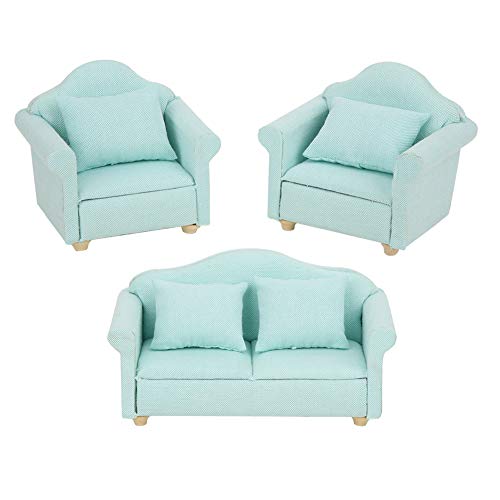 Doll House Sofa Miniatur Sessel Miniatur Couch 3PCS 1:12 Mini Plaidsofa Kissen Set Accessoire Room Möbelspielzeug für Wohnzimmer Schlafzimmer (Matcha Green) von MRSTORY