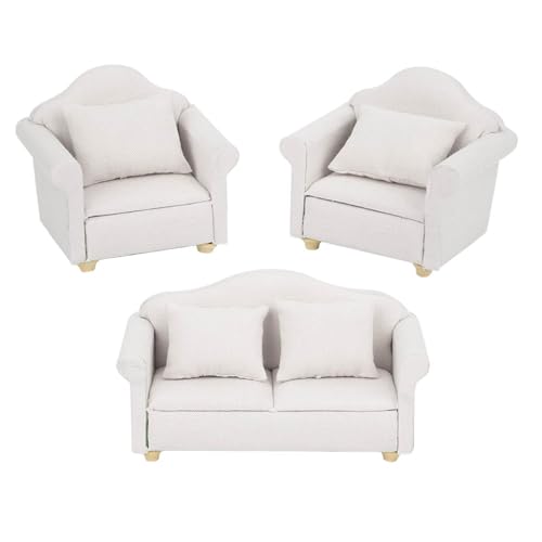 Doll House Sofa Miniatur Sessel Miniatur Couch 3PCS 1:12 Mini Plaidsofa Kissen Set Accessoire Room Möbelspielzeug für Wohnzimmer Schlafzimmer (Weiß) von MRSTORY