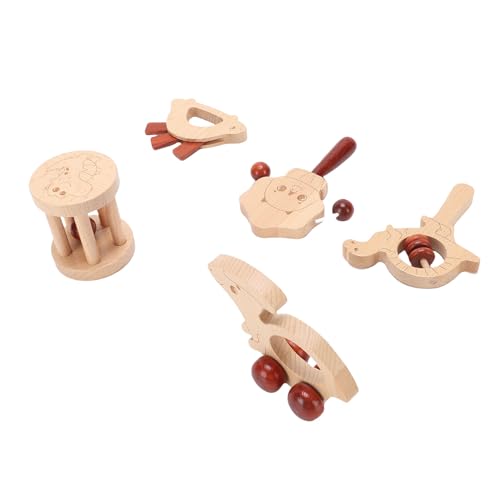 MRSTORY Hölzernes Baby Rasseln Spielzeug Set Natürlicher Sicherer Kinderkranker Multifunktionales Kind Greifen Shaker Rasseln Spielzeug für Neugeborene Babys 5pcs von MRSTORY