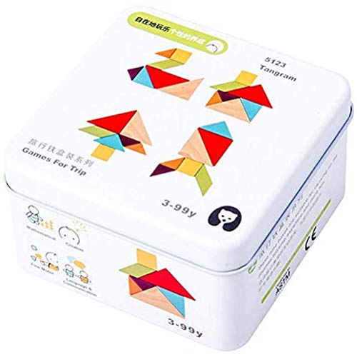 MRSTORY Holz Tangram Puzzle Set 7 Stück Jigsaw Bildungsspielzeug für Frühes Lernen Kognitiver Entwicklung Safer Wasserfarbe Kompakte Metallspeicherbox (bunt) von MRSTORY