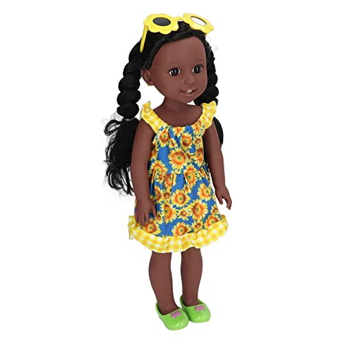 MRSTORY Schwarze Mädchenpuppe 15 Zoll Lebensechte Süße Mädchenpuppe mit Kleid und Brille Perfektes für, So Tun Spielen Spielzeug Weihnachten Halloween Geburtstagsfeier von MRSTORY