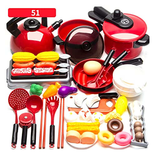 Täuschen Sie das Spiel der Küchenküche Set High Simulationsrundes Design Realistisches Kocherlebnis für Kleinkinder Plastikmaterial (51 Stücke) von MRSTORY