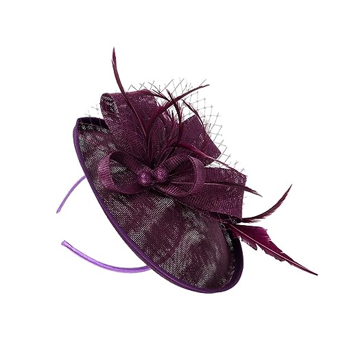 MRVAKDYDI Fascinator Spitze Feder Hut für Frauen, 1pc Mesh Stirnband Dame Zubehör Stirnband Haar Krawatten Stirnbänder Topper Haar Bögen(Purple) von MRVAKDYDI