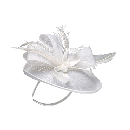 MRVAKDYDI Fascinator Spitze Feder Hut für Frauen, 1pc Mesh Stirnband Dame Zubehör Stirnband Haar Krawatten Stirnbänder Topper Haar Bögen(White) von MRVAKDYDI